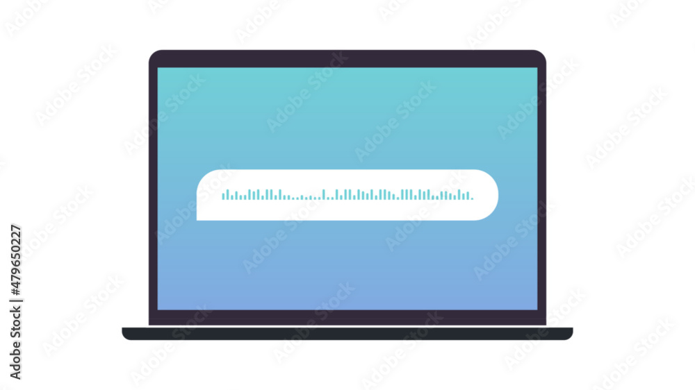 Artificial intelligence and chatting by voice messages on laptop flat vector illustration.