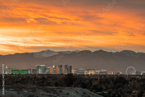 Las Vegas skyline with winter sunset clouds