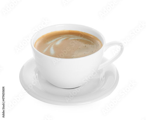 Cup of tasty coffee isolated on white