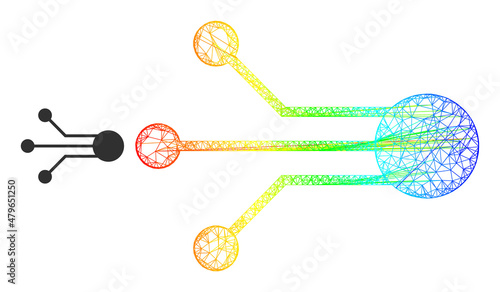 Net sensor links wireframe icon with rainbow gradient. Colored carcass mesh sensor links icon. Flat mesh created from sensor links icon and intersected lines.