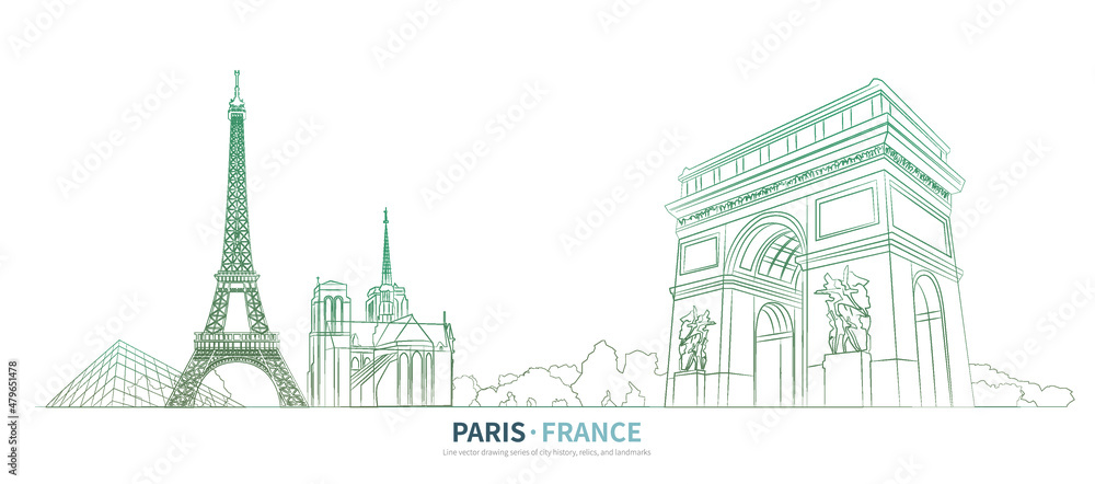 Paris cityscape line drawing vector. sketch style France landmark illustration 