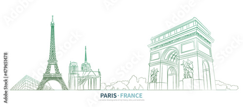 Paris cityscape line drawing vector. sketch style France landmark illustration 