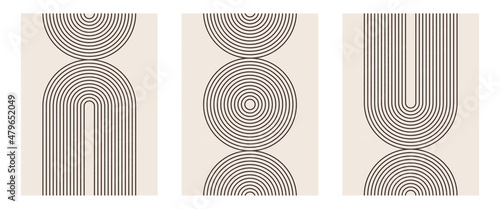 Set of boho modern minimalist abstract line art print with geometric shape. photo