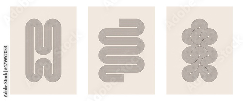 Set of boho modern minimalist abstract line art print with geometric shape.