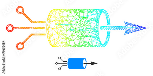 Net VPN integration wireframe icon with spectral gradient. Vibrant carcass net VPN integration icon. Flat model created from VPN integration icon and intersected lines.