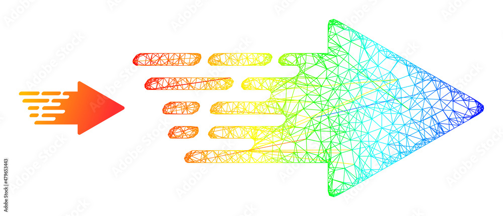 Net mesh rush arrow model icon with spectral gradient. Vibrant frame net rush arrow icon. Flat model created from rush arrow icon and intersected lines. Net mesh rush arrow model icon with spectral gradient. Vibrant frame net rush arrow icon. Flat model created from rush arrow icon and intersected lines.