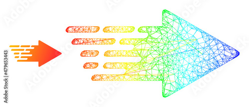 Net mesh rush arrow model icon with spectral gradient. Vibrant frame net rush arrow icon. Flat model created from rush arrow icon and intersected lines.