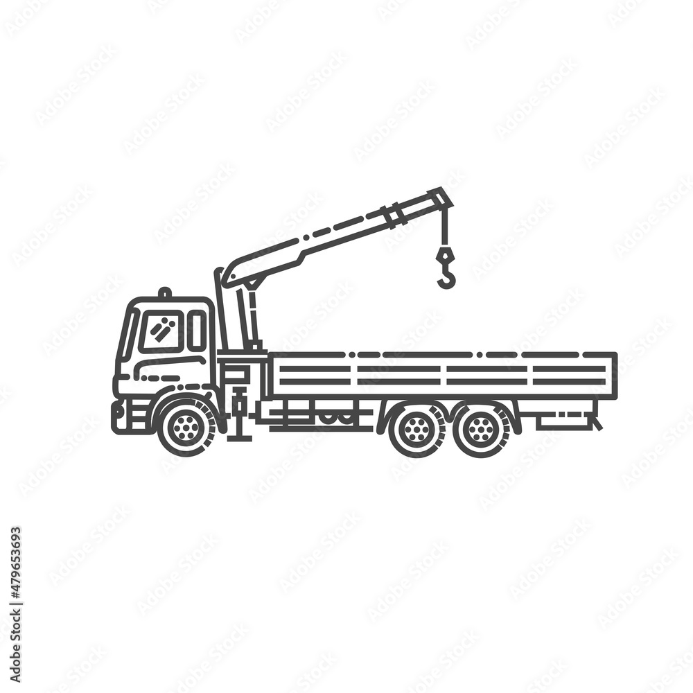 Crane truck. Industrial transport. Industrial machinery icons. Vector symbols