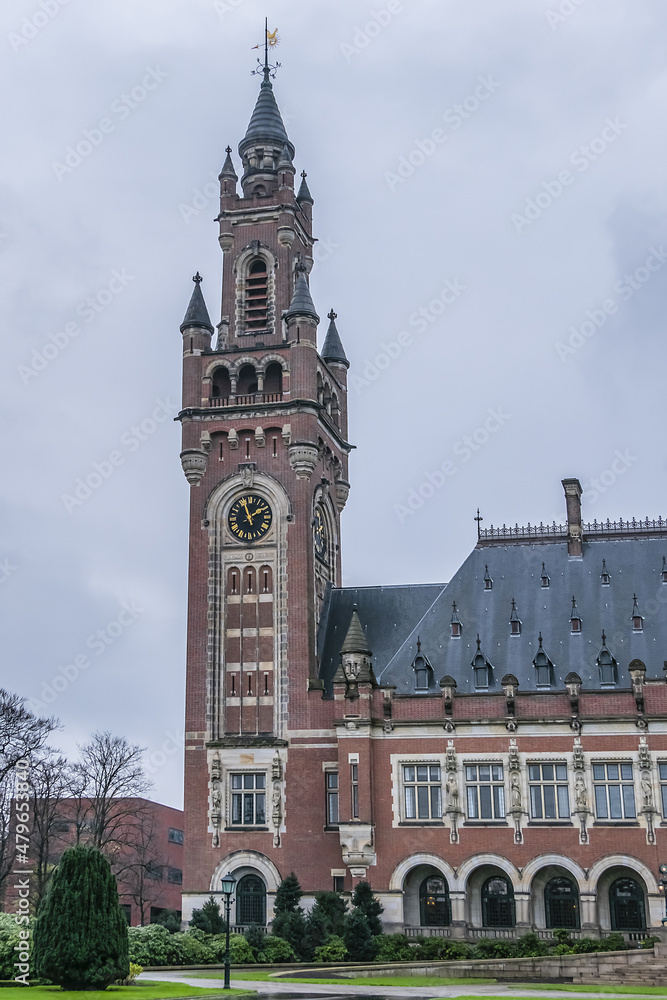 Peace Palace in The Hague is home to a number of international judicial institutions, including International Court of Justice (ICJ), Permanent Court of Arbitration (PCA). The Hague, The Netherlands.