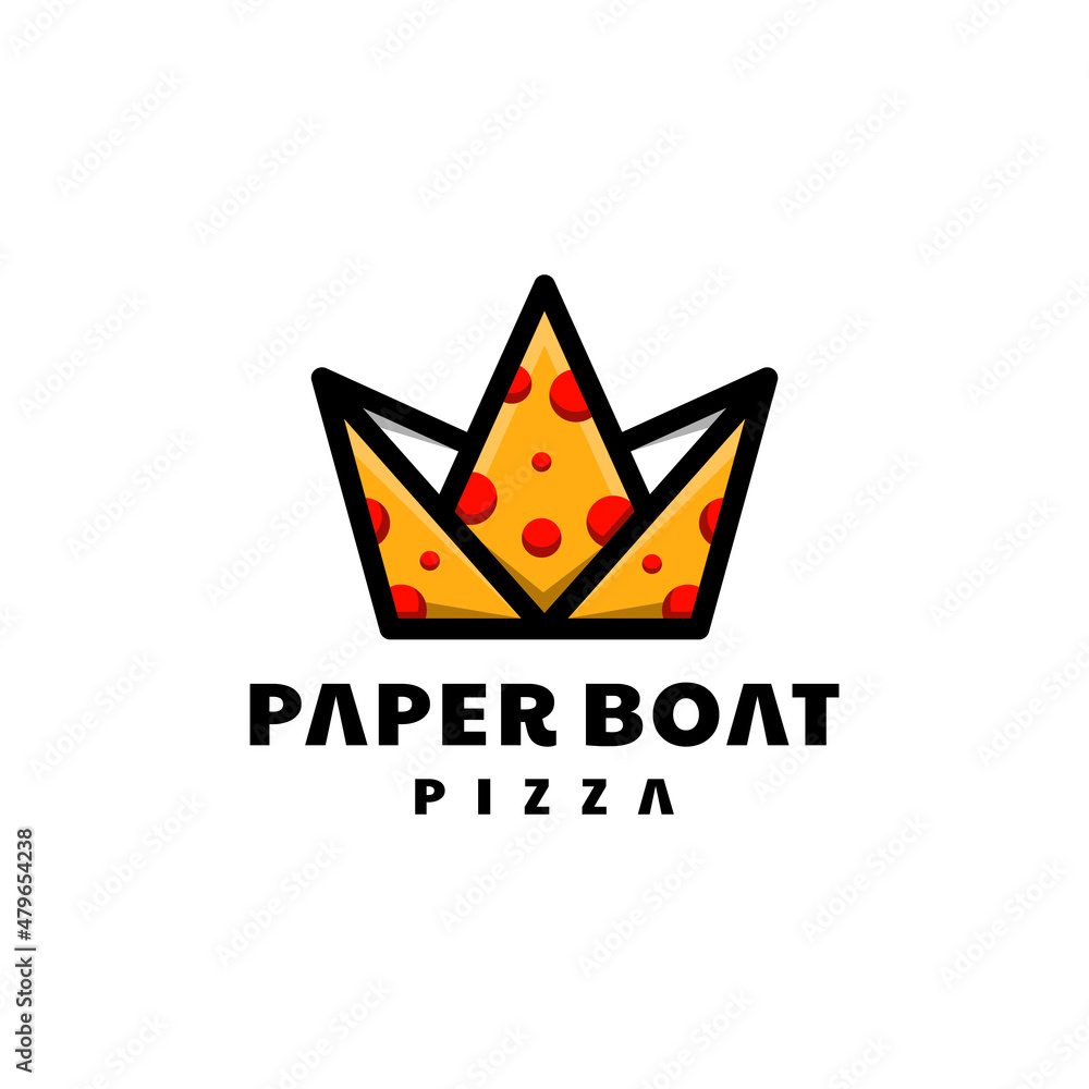Pizza and paper boat combinations,in background white ,vector logo design editable