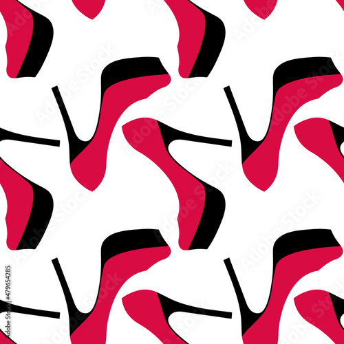 Illustration Seamless pattern on a square background - beautiful shoes on a high platform and thin heels. Design