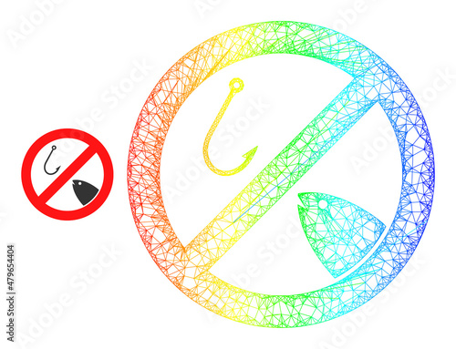 Network forbidden fishing carcass icon with spectral gradient. Colored carcass net forbidden fishing icon. Flat frame created from forbidden fishing icon and crossed lines.