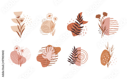 Highlight Icons. Boho composition story Icons set. Abstract simple shapes covers. Boho social media. Modern minimalist graphic design. Terracotta color.