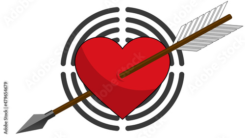 A red heart pierced by an arrow on a target background