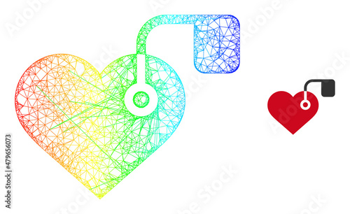 Crossing mesh heart pacemaker frame icon with spectrum gradient. Vibrant frame net heart pacemaker icon. Flat structure created from heart pacemaker icon and crossing lines.