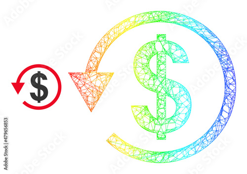 Net dollar chargeback frame icon with spectral gradient. Bright frame network dollar chargeback icon. Flat structure created from dollar chargeback icon and intersected lines.