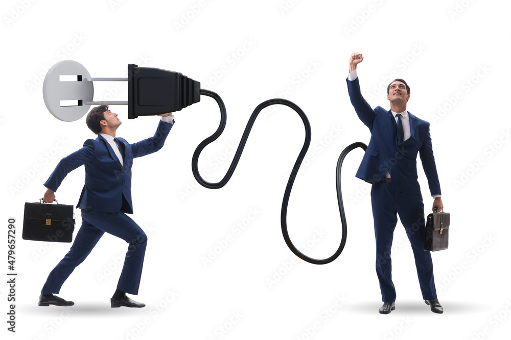 Fototapeta premium Businessman being powered by electric power