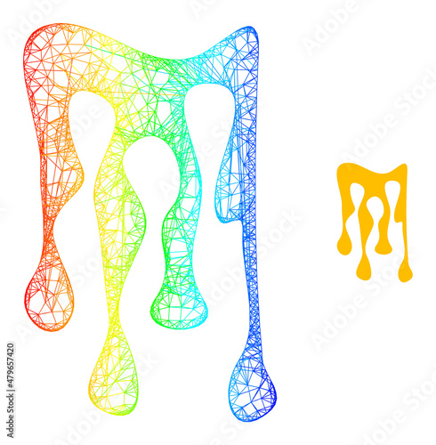 Net mesh sticky honey drops frame icon with rainbow gradient. Vibrant frame mesh sticky honey drops icon. Flat mesh created from sticky honey drops symbol and crossed lines.