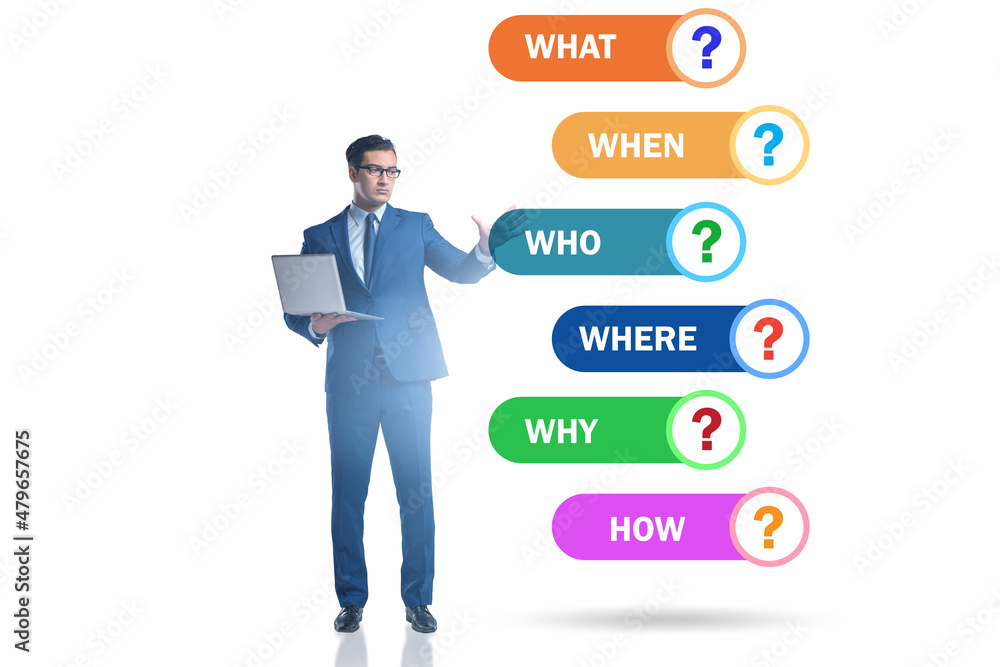 Concept of many questions with businessman Concept of many questions with businessman