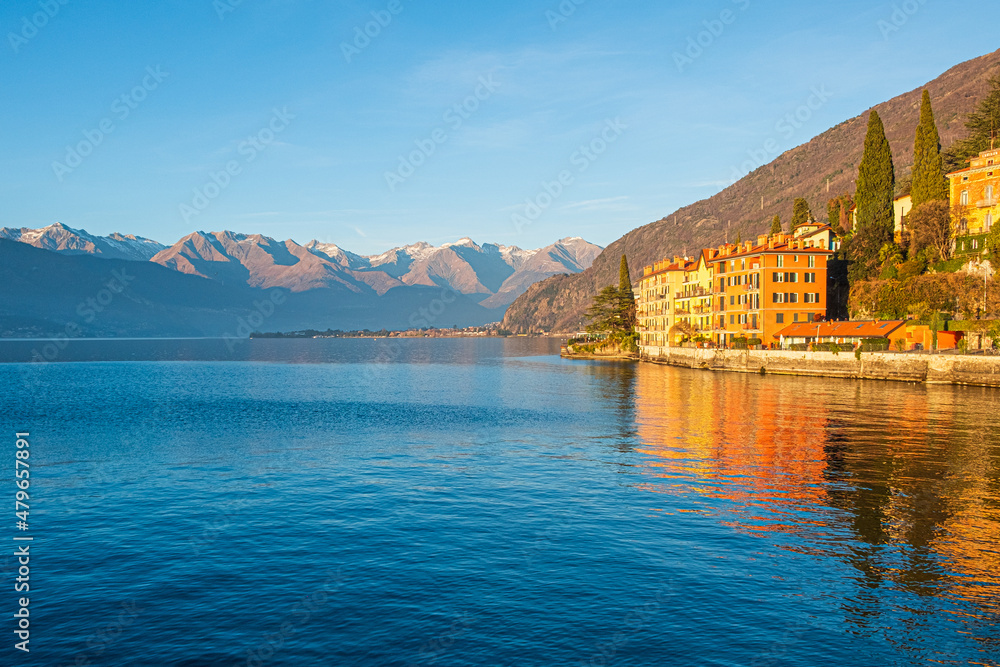 COLORFUL SUNNY WINTER AFTERNOON IN LAKE COMO, ITALY