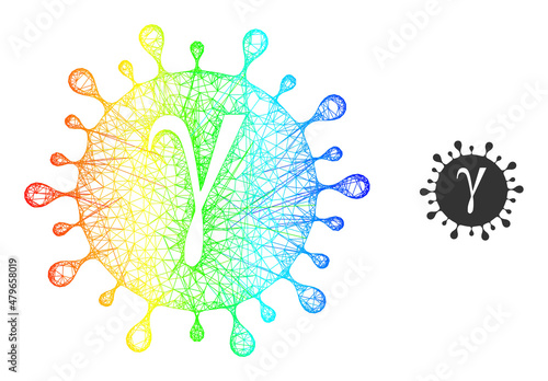 Crossing mesh Gamma covid virus frame icon with rainbow gradient. Vibrant frame mesh Gamma covid virus icon. Flat carcass created from Gamma covid virus icon and crossing lines.