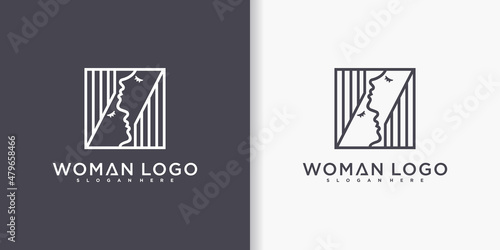 Minimalist of woman logo design collection with luxury line art style Premium vektor