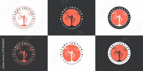 Set of Lady lawyer logo design collection Premium Vector