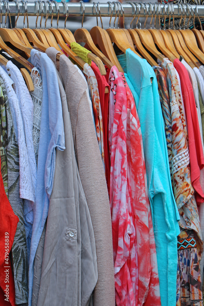 Colorful clothes on market