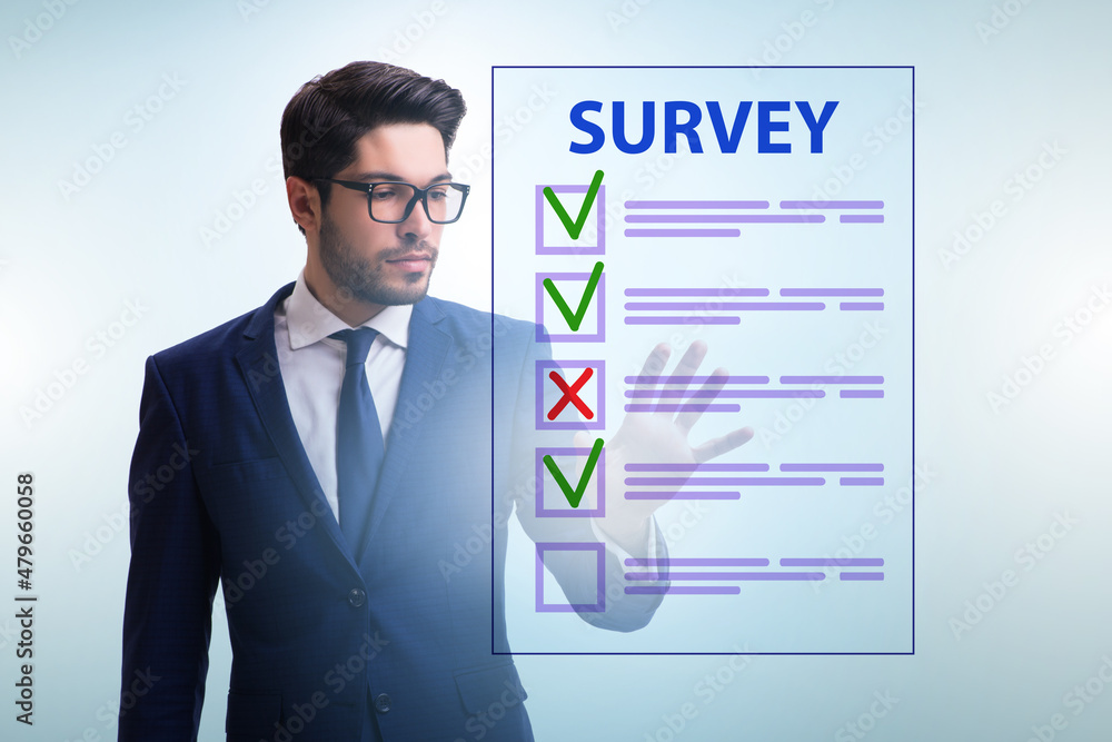 Businessman pressing buttons on virtual accident report Businessman pressing buttons on virtual accident report