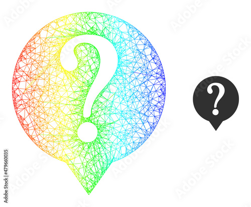 Net mesh query wireframe icon with rainbow gradient. Colored carcass mesh query icon. Flat carcass created from query icon and crossing lines.