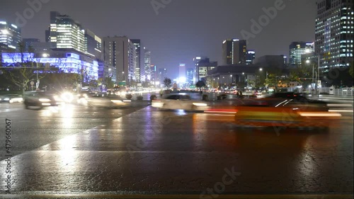 time lapse of the traffic in seoul city at night south korea photo