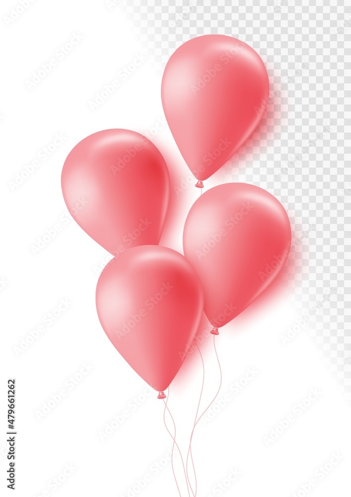Realistic rose 3d balloons isolated on transparent background. Air balloons for Birthday parties, celebrate anniversary, weddings festive season decorations. Helium vector balloon.