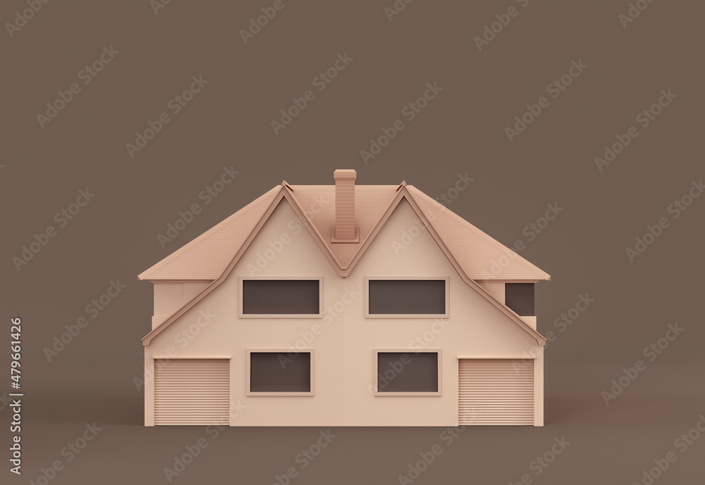 Monochrome single detached house, miniature detached house model flat and solid brown color, Real estate property, 3d Rendering Monochrome single detached house, miniature detached house model flat and solid brown color, Real estate property, 3d Rendering
