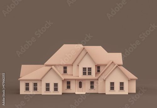 Monochrome single house, miniature house model flat and solid brown color, Real estate property, 3d Rendering