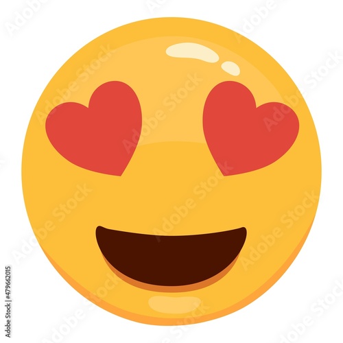 Love eyes emoticon vector Love eyes emoticon facesfaces. Yellow loving fun emoticon, humor mood smileys with hearts, sweet cartoon emoji character isolated on white background