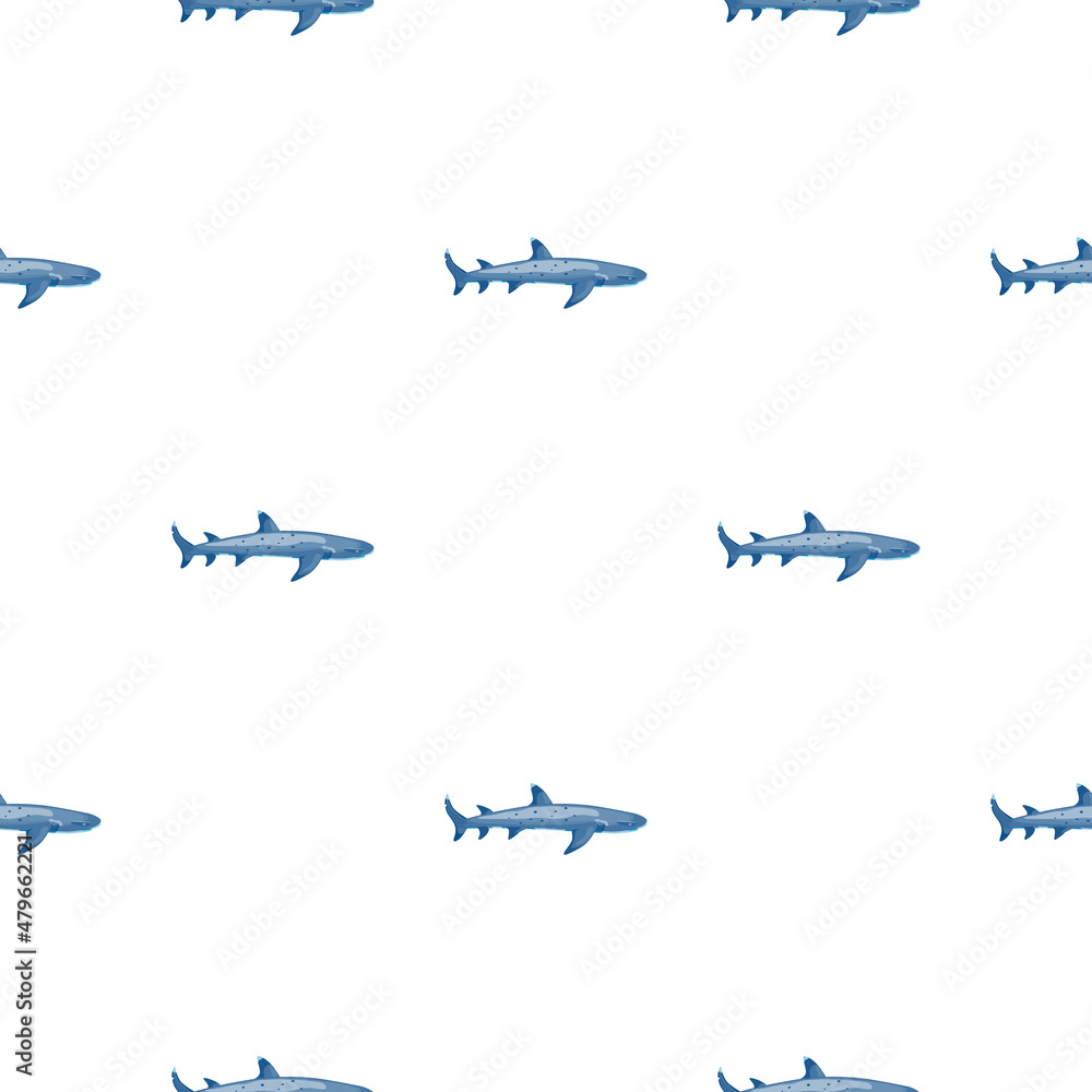 Fototapeta premium Reef shark seamless pattern in scandinavian style. Marine animals background. Vector illustration for children funny textile.