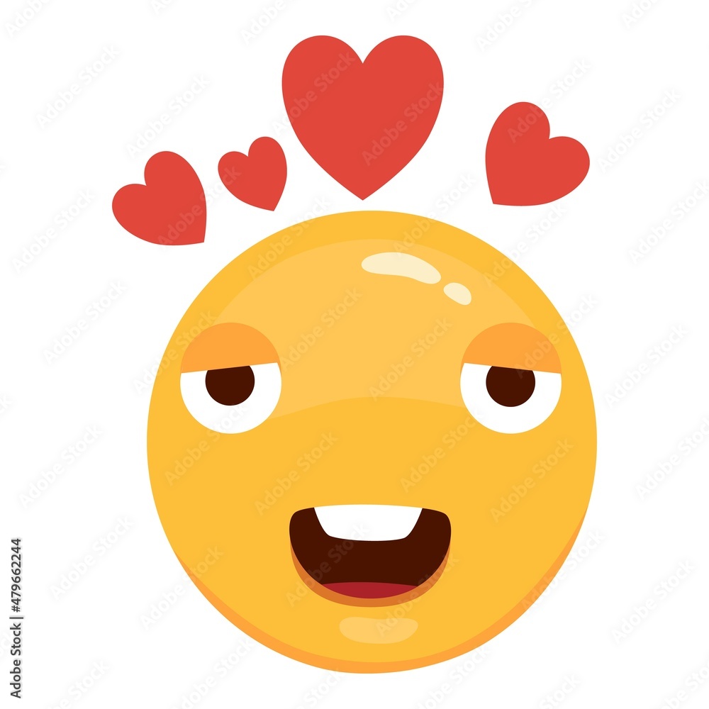 Obraz premium Love eyes emoticon vector Love eyes emoticon facesfaces. Yellow loving fun emoticon, humor mood smileys with hearts, sweet cartoon emoji character isolated on white background