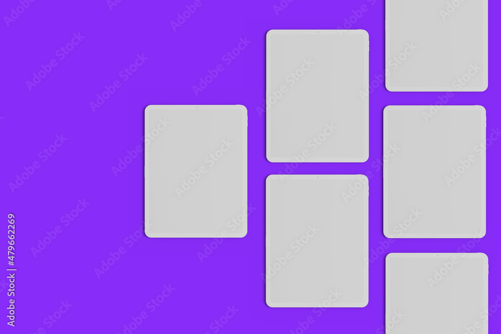 Mobile App Design Tablet Computer and Smartphone Clay Mockup With Space for Text Isolated on purple background Mobile App Design Tablet Computer and Smartphone Clay Mockup With Space for Text Isolated on purple background
