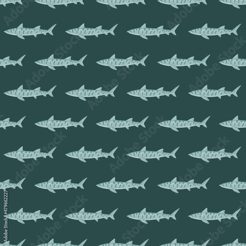 Leopard shark seamless pattern in scandinavian style. Marine animals background. Vector illustration for children funny textile.