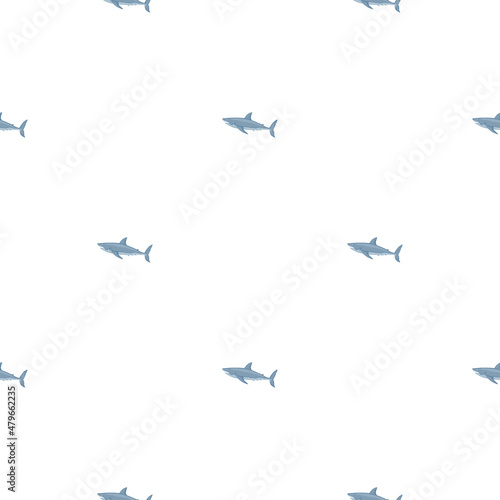 White shark seamless pattern in scandinavian style. Marine animals background. Vector illustration for children funny textile.