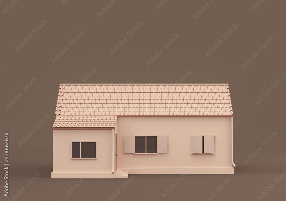 Monochrome single detached house, miniature detached house model flat and solid brown color, Real estate property, 3d Rendering Monochrome single detached house, miniature detached house model flat and solid brown color, Real estate property, 3d Rendering