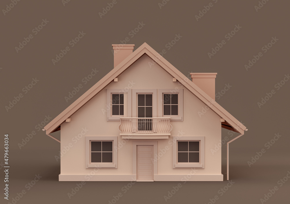 Monochrome single detached house, miniature detached house model flat and solid brown color, Real estate property, 3d Rendering Monochrome single detached house, miniature detached house model flat and solid brown color, Real estate property, 3d Rendering