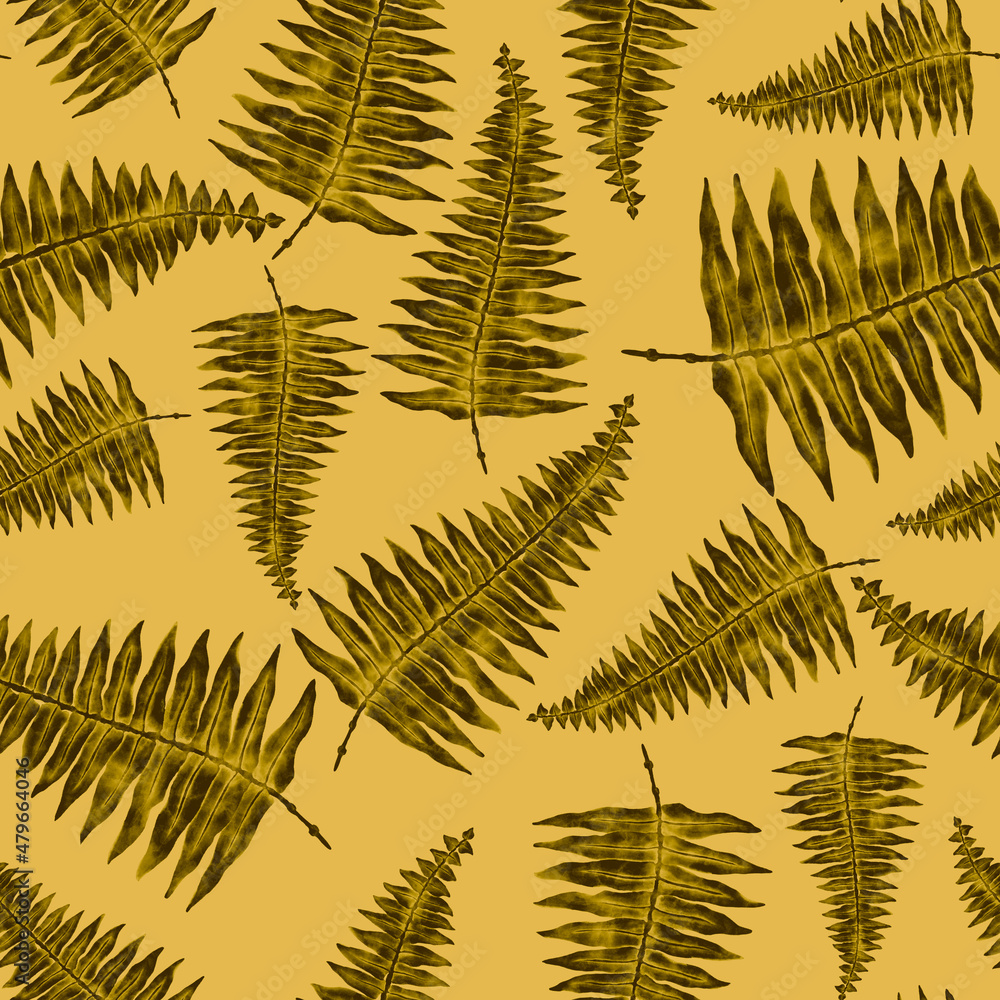 Watercolor seamless pattern with fern leaves. Foliage decoration. Vintage botanical exotic illustration wallpaper.	