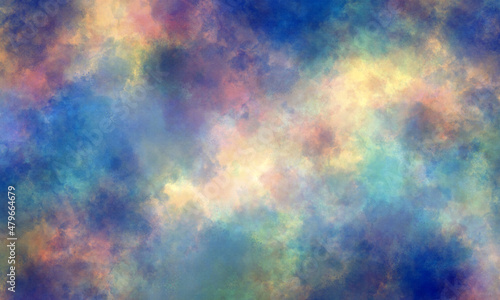 Abstract celestial watercolor background in blue  purple and pink tones. Copy space  horizontal banner. 