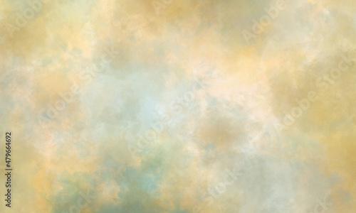 Abstract watercolor background in green, orange and blue tones. Copy space, horizontal banner.