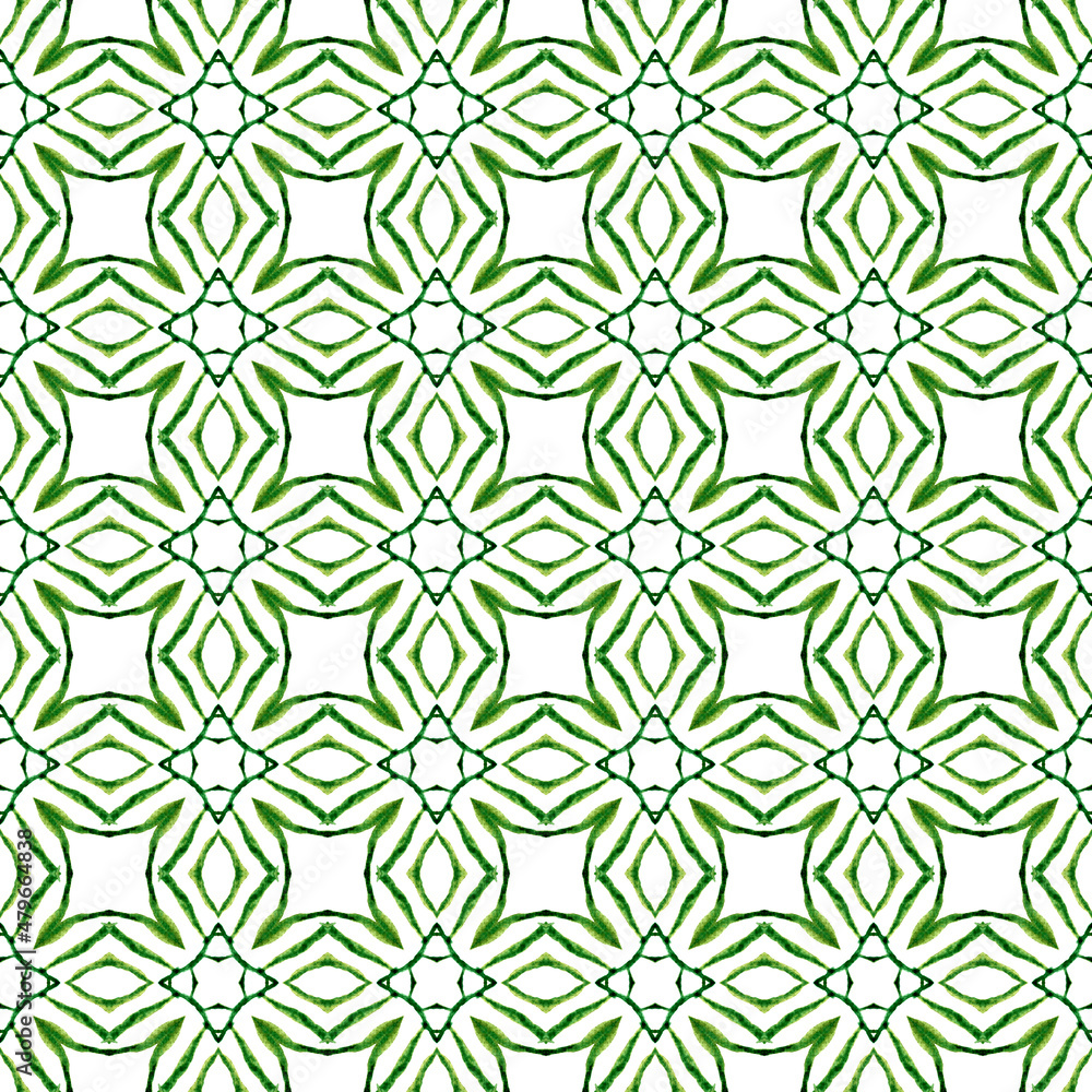 Fototapeta premium Green geometric chevron watercolor border. Green