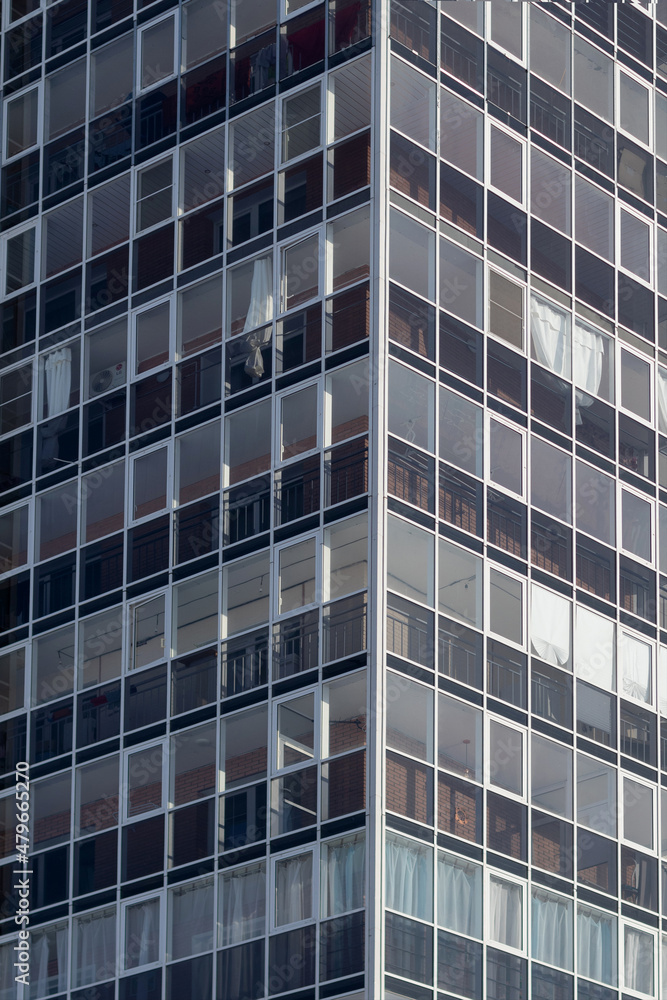 Residential complex. Business class apartments with a bright and colorful facade. Modern architecture. The facade of the house. Residential complex. Business class apartments with a bright and colorful facade. Modern architecture. The facade of the house.