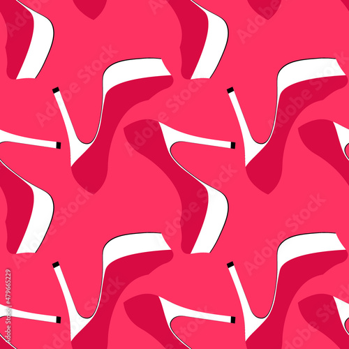 Illustration Seamless pattern on a square background - beautiful shoes on a high platform and thin heels. Design element of books, notebooks, postcards, interior items. Wallpapers, textiles, packaging