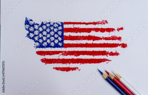 United States flag scratches from colored pencils