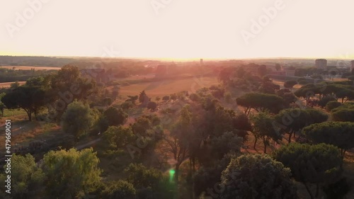 Aerial view of appia way in rome sunset